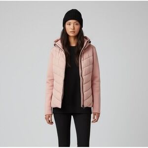 NEW‎ Pink Quilted Puffer Jacket Hooded Knit Sleeve Womens XL